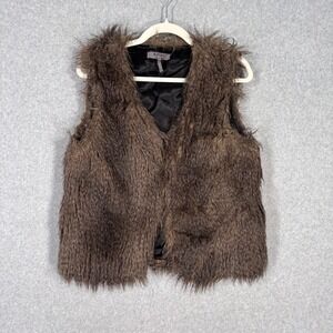 Faux Fur Boho Vest Large Chocolate 90s Phoebe Shaggy Festival Rockstar Gypsy‎